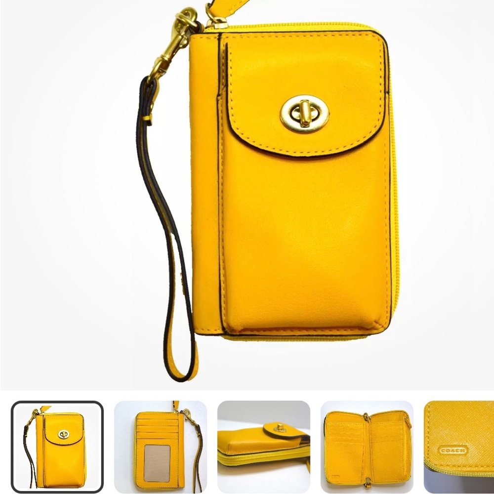 Coach wristlet Wallet Leather Phone Cigarette Case Turn Lock Zip Around